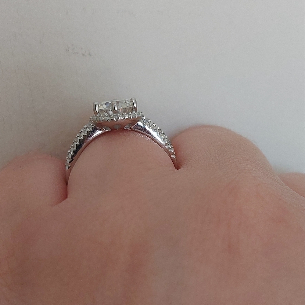 2 Carat Round Moissanite Platinum and Rhodium Plated 925 Silver Ring - Picture 13 of 14
